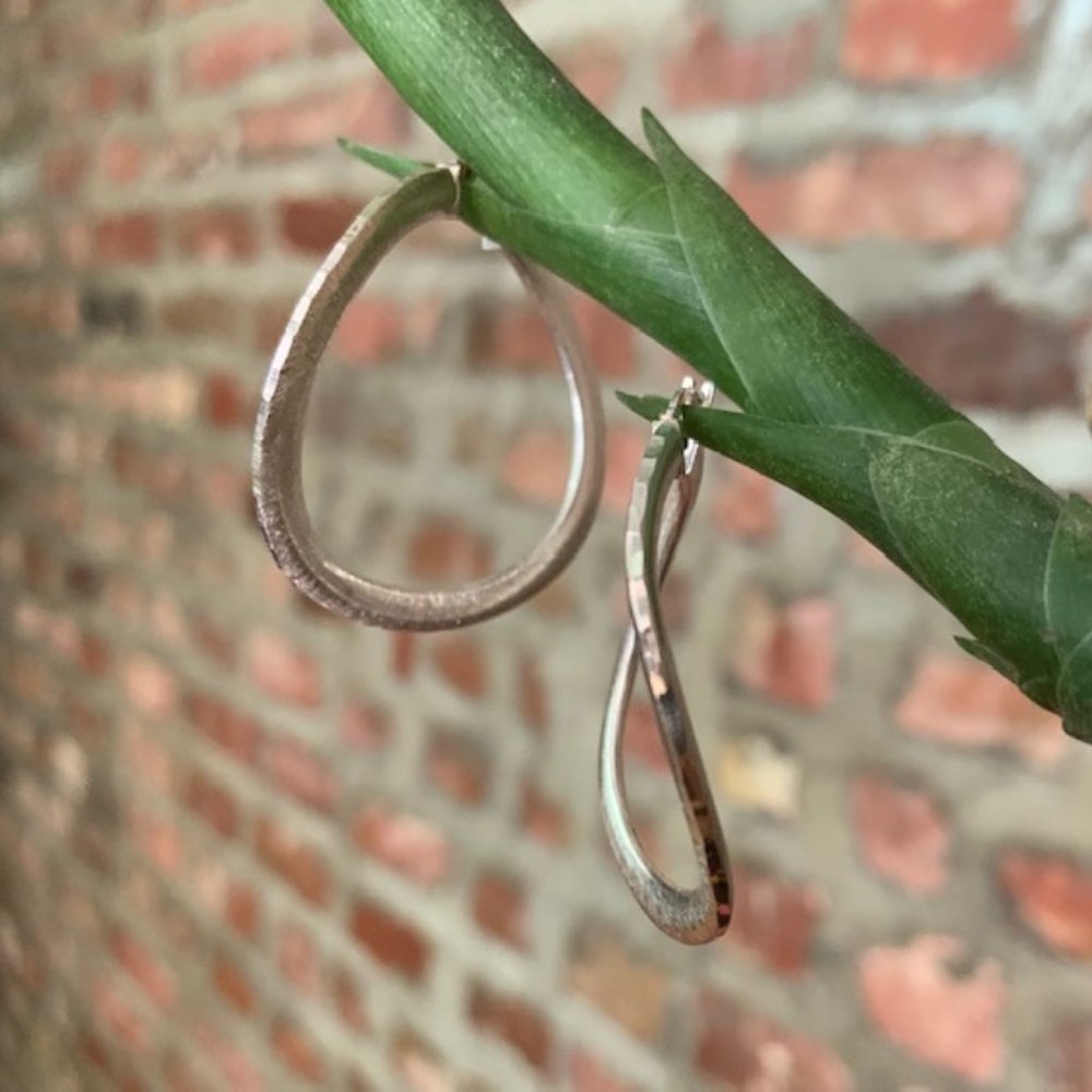 Brushed Satin Sterling Silver Hoop Earrings - Picture 6 of 12